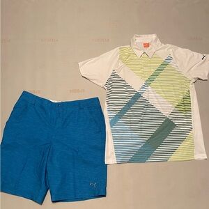 Puma golf set. Large shirt in size 36 blue shorts.